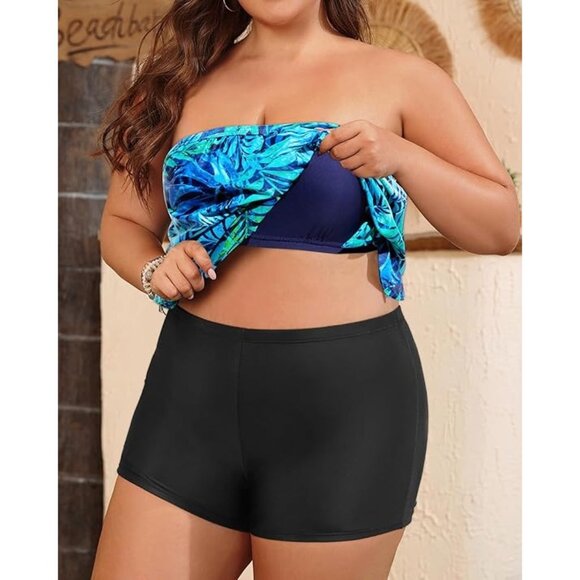 Tempt Me Bandeau 2-Piece Blouson Top High Waist Boyshorts Swimsuit Set Size 18W - Picture 3 of 14